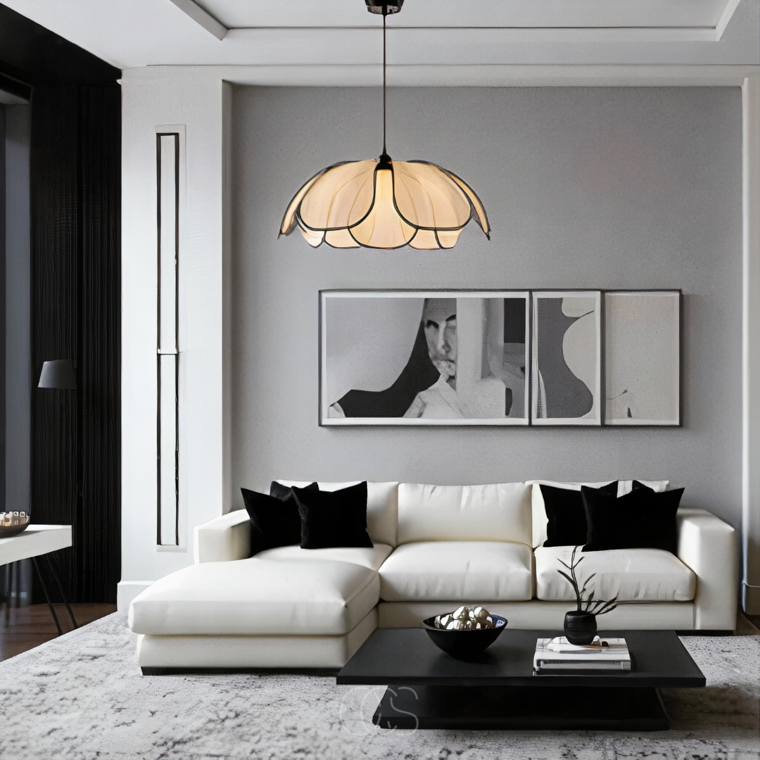 Nievk - Flower-shaped Rattan Pendant Lamp with Black Accents