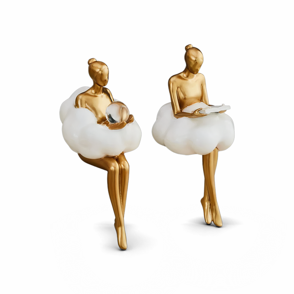 Nievk - Reading Woman on Cloud Sculpture - Resin Art Object