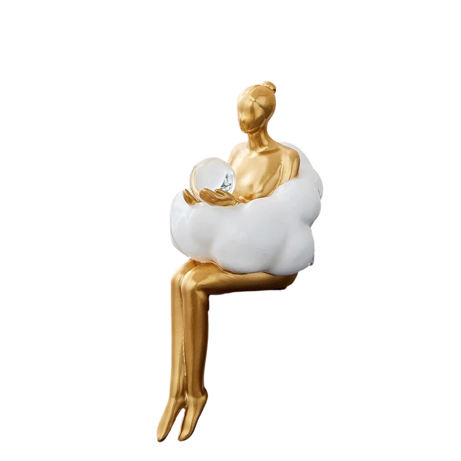 Nievk - Reading Woman on Cloud Sculpture - Resin Art Object