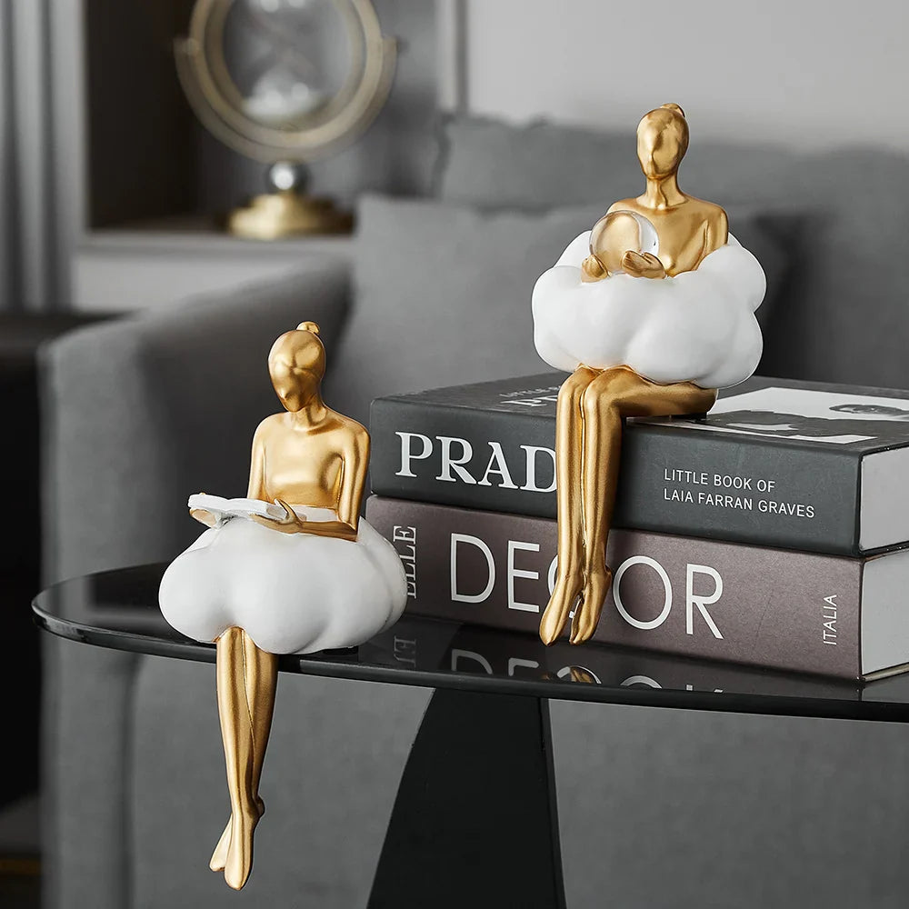 Nievk - Reading Woman on Cloud Sculpture - Resin Art Object