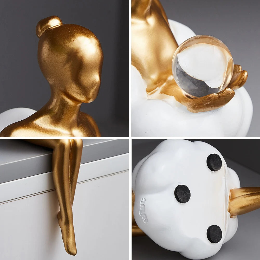 Nievk - Reading Woman on Cloud Sculpture - Resin Art Object