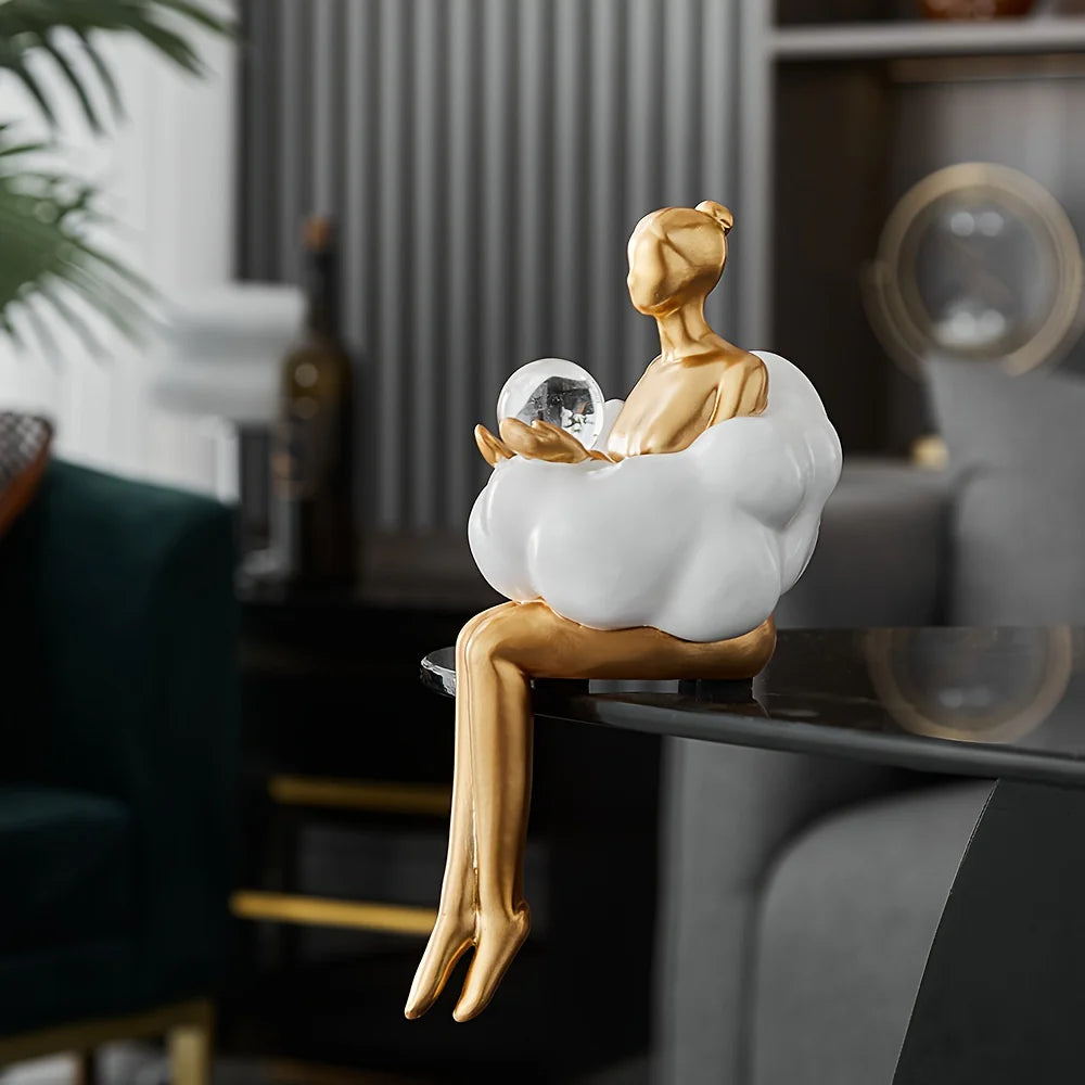 Nievk - Reading Woman on Cloud Sculpture - Resin Art Object