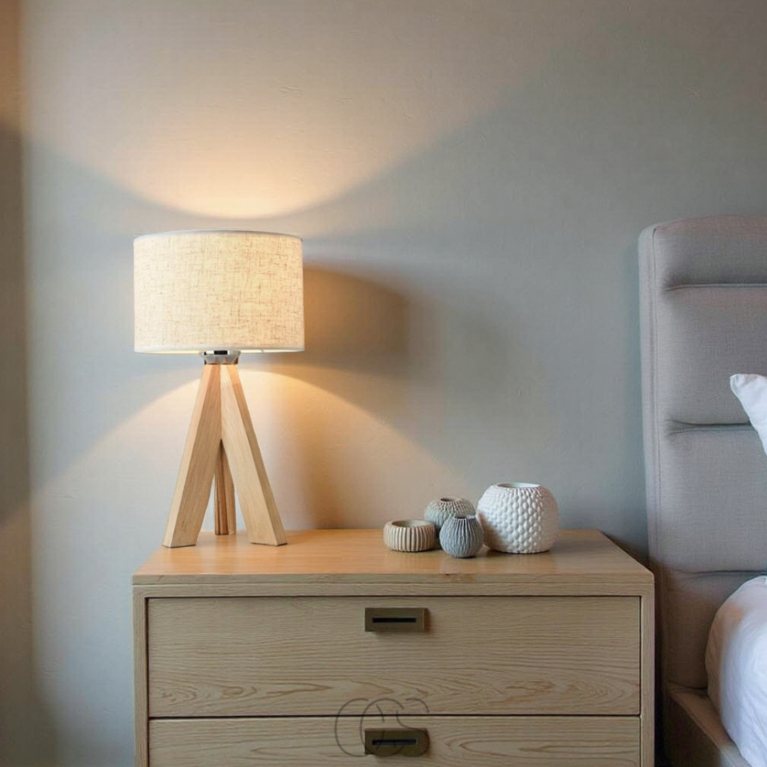 Nievk - Table Lamp - Natural Wood and Fabric Shade