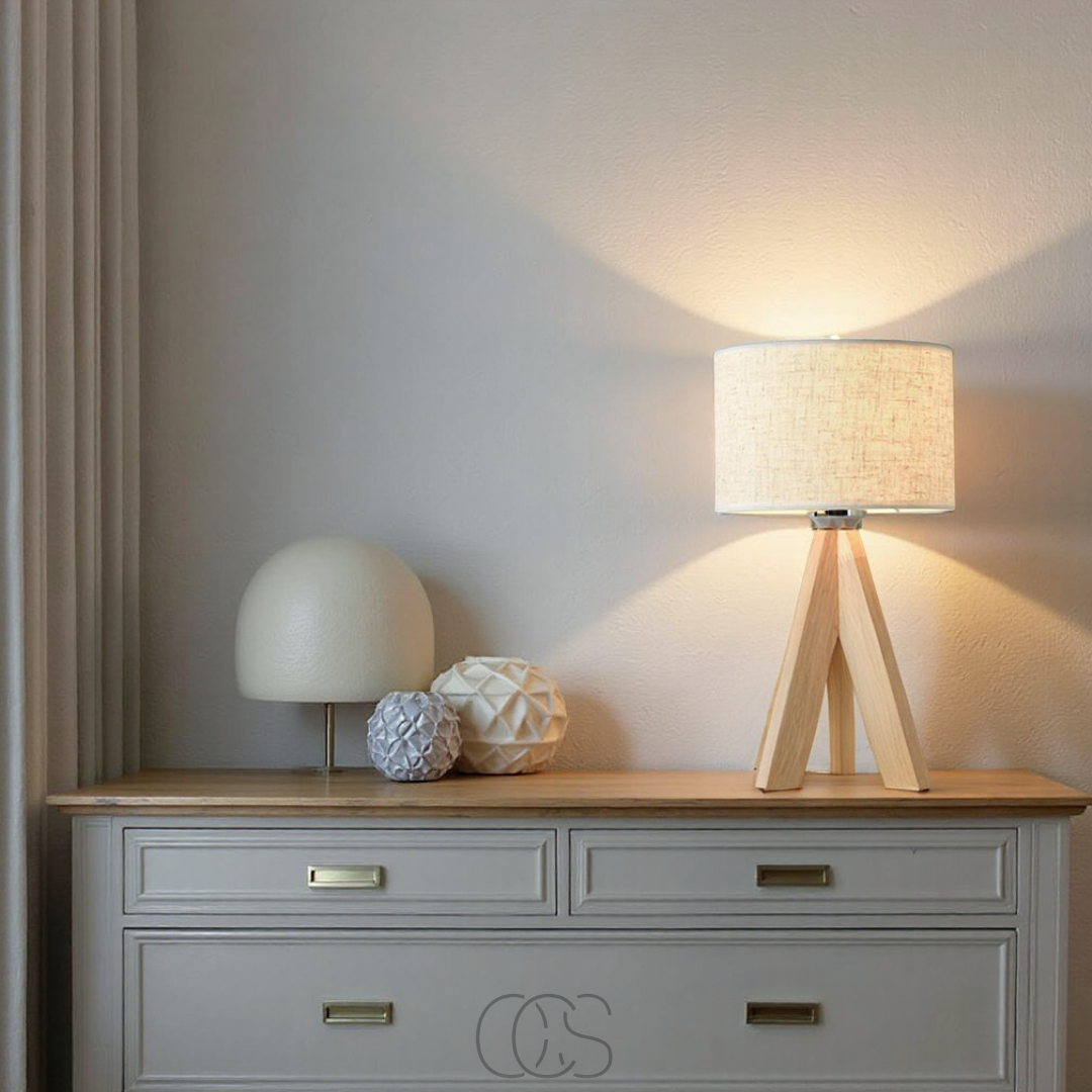 Nievk - Table Lamp - Natural Wood and Fabric Shade