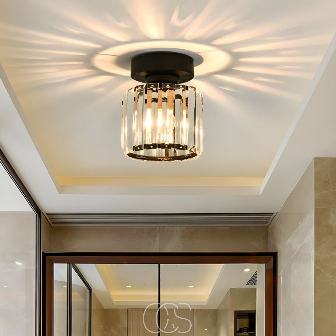 Nievk - Crystal ceiling lamp - Black Metal & K9 Crystal flush mount