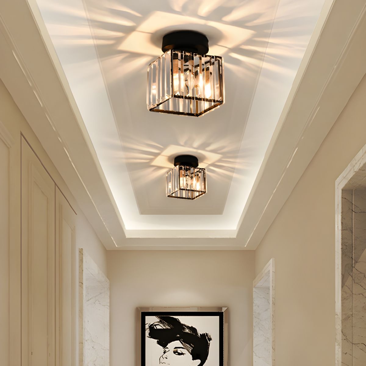 Nievk - Crystal ceiling lamp - Black Metal & K9 Crystal flush mount