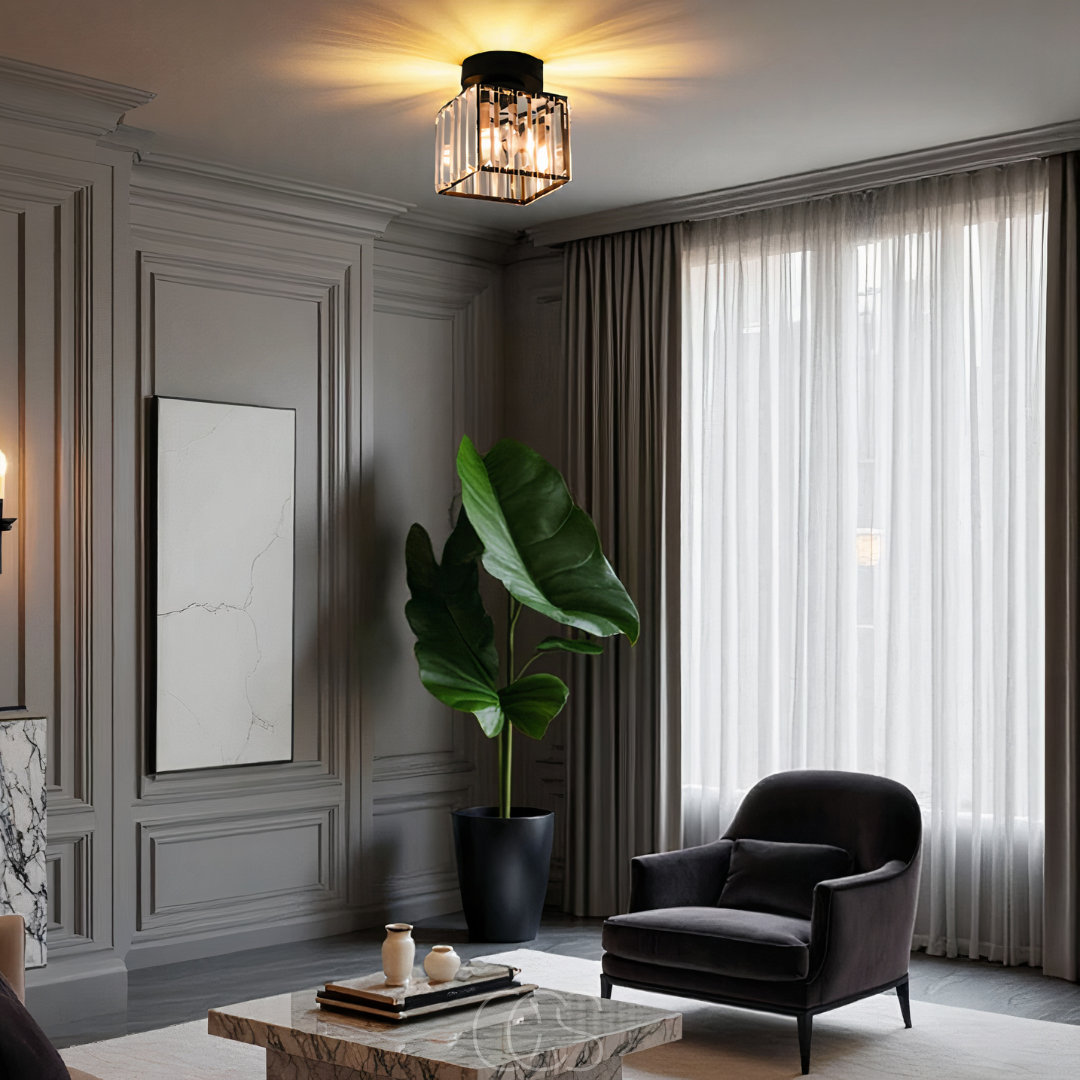 Nievk - Crystal ceiling lamp - Black Metal & K9 Crystal flush mount