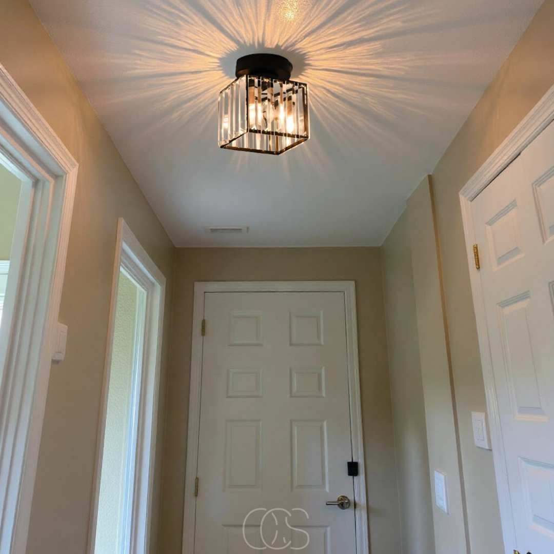 Nievk - Crystal ceiling lamp - Black Metal & K9 Crystal flush mount