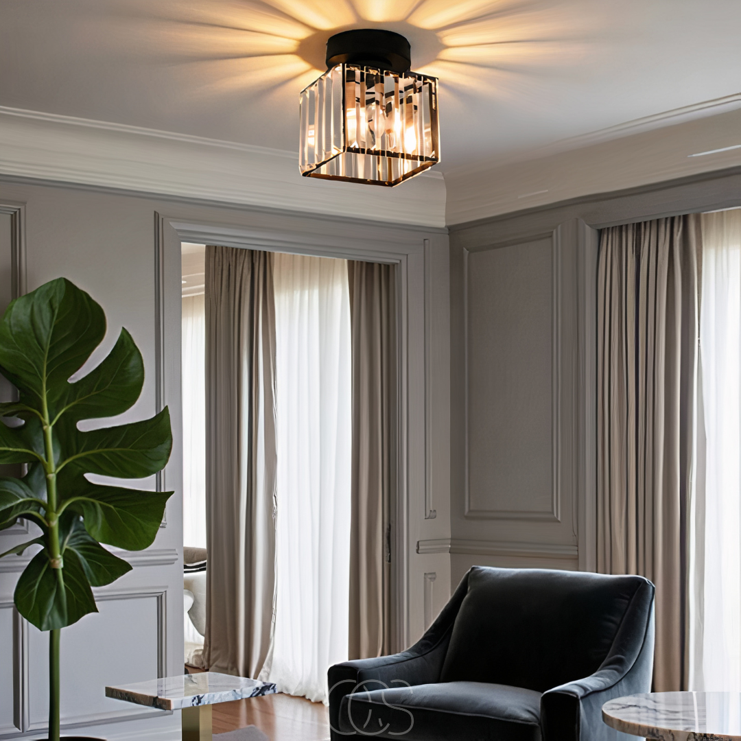 Nievk - Crystal ceiling lamp - Black Metal & K9 Crystal flush mount
