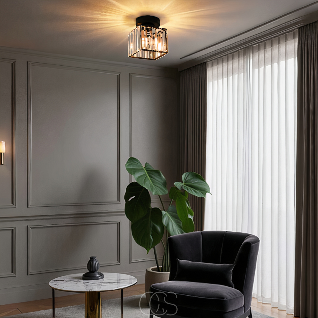 Nievk - Crystal ceiling lamp - Black Metal & K9 Crystal flush mount