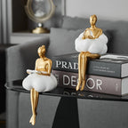 Nievk - Reading Woman on Cloud Sculpture - Resin Art Object