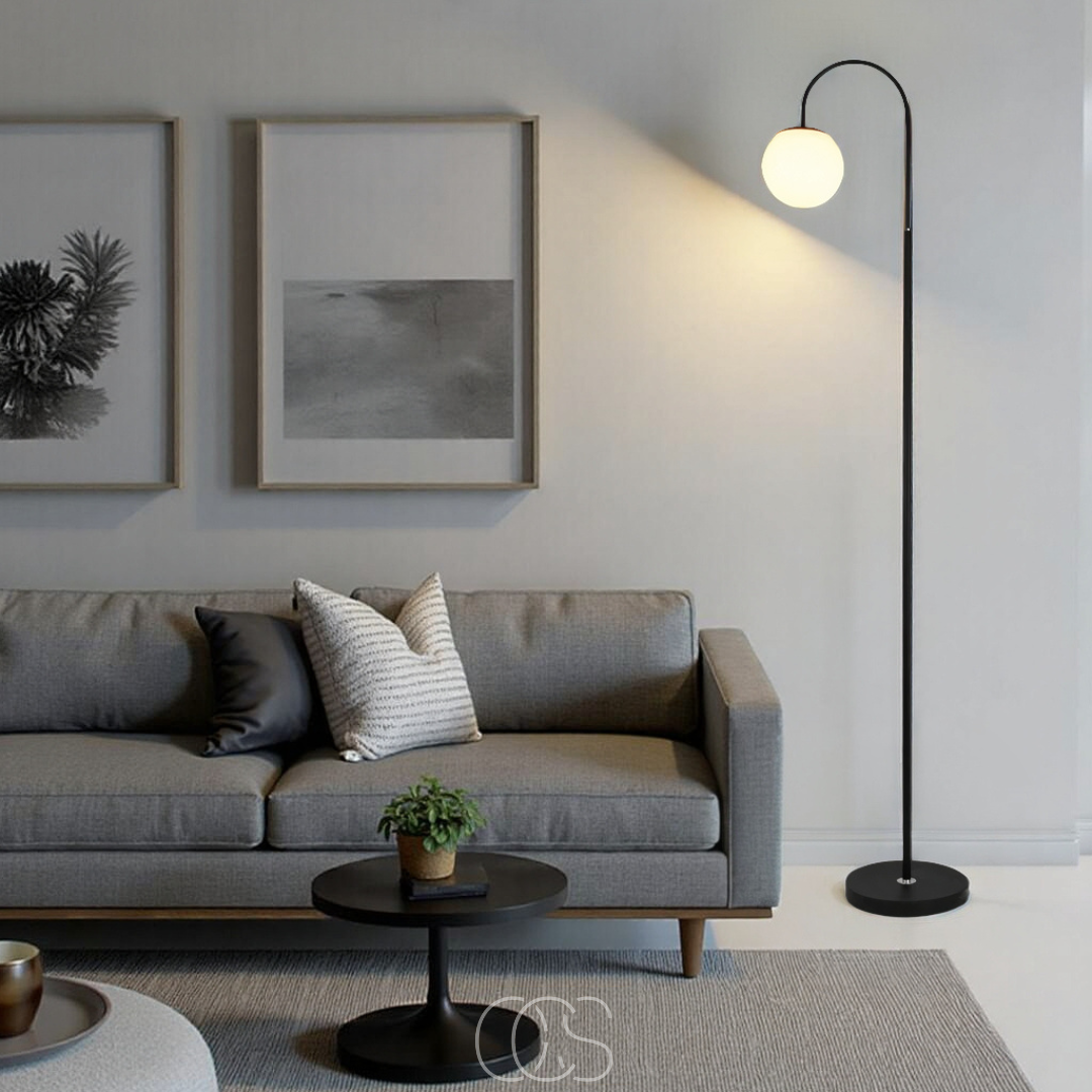 Nievk - Standing lamp with globe - Metal & Glass floor lamp