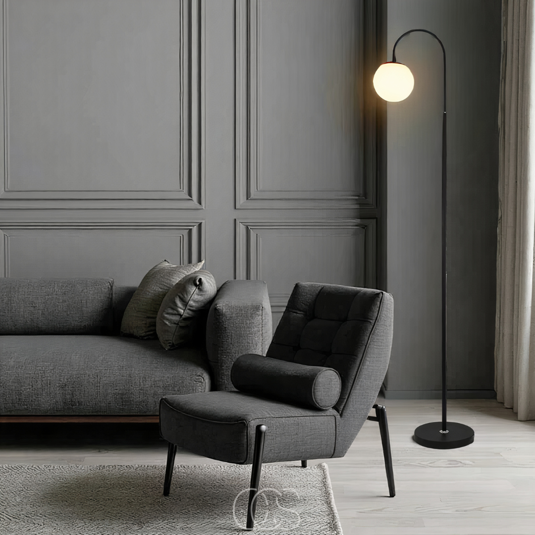 Nievk - Standing lamp with globe - Metal & Glass floor lamp