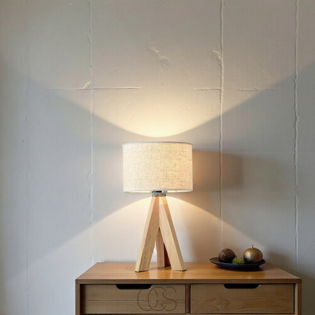 Nievk - Table Lamp - Natural Wood and Fabric Shade