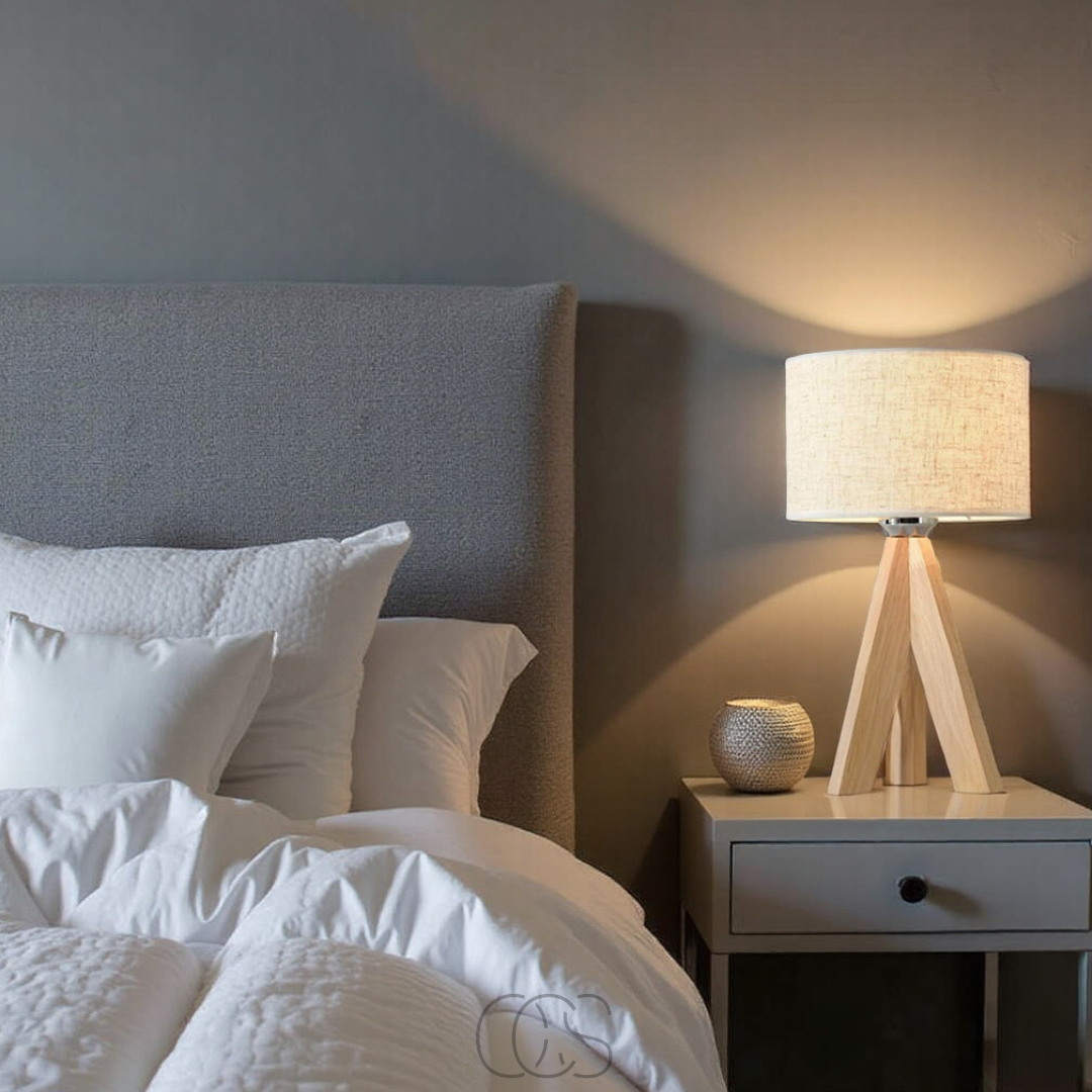 Nievk - Table Lamp - Natural Wood and Fabric Shade