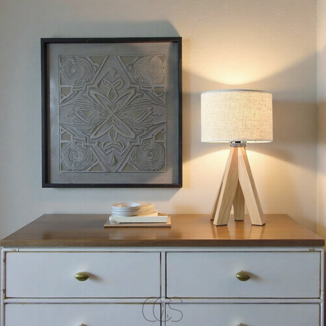 Nievk - Table Lamp - Natural Wood and Fabric Shade