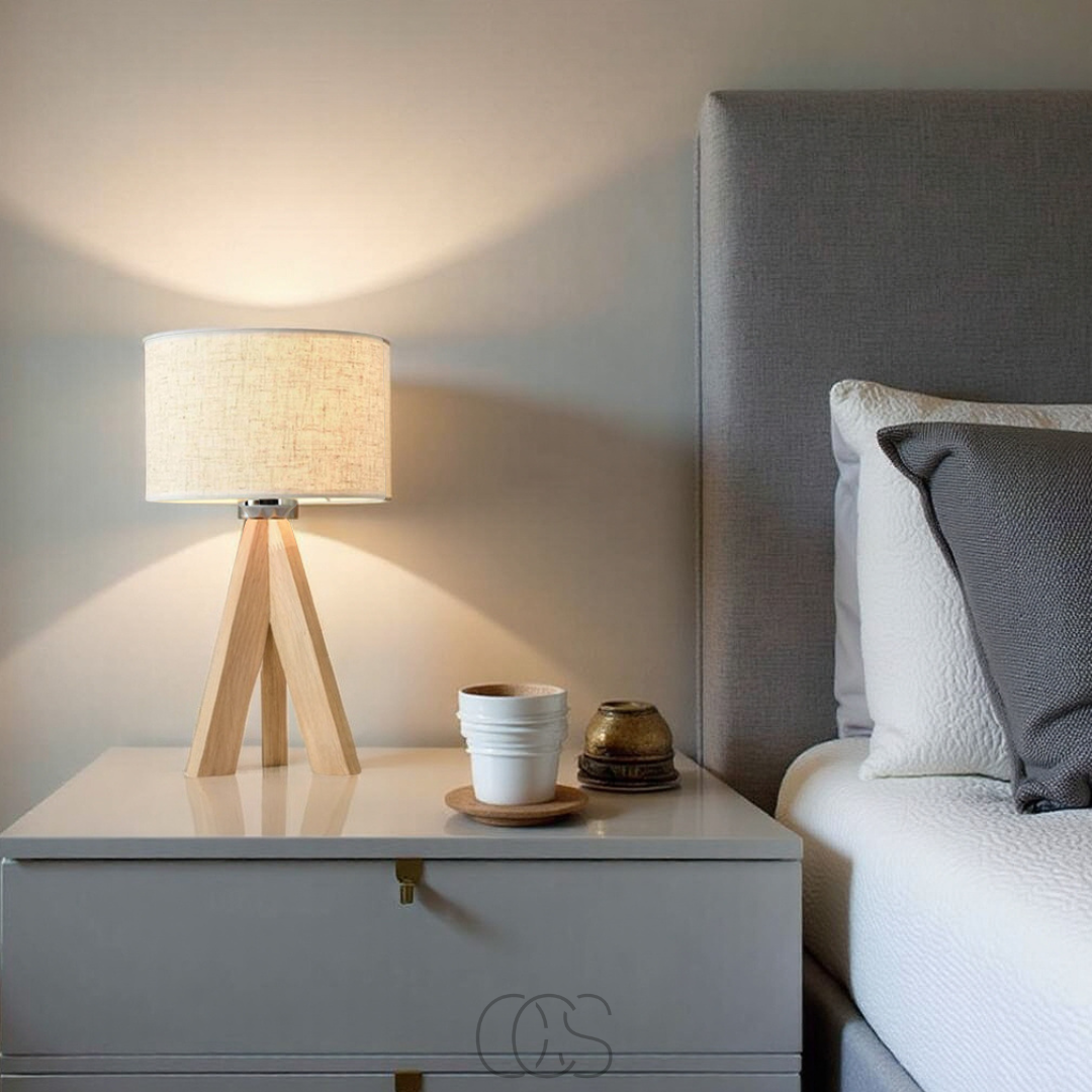 Nievk - Table Lamp - Natural Wood and Fabric Shade