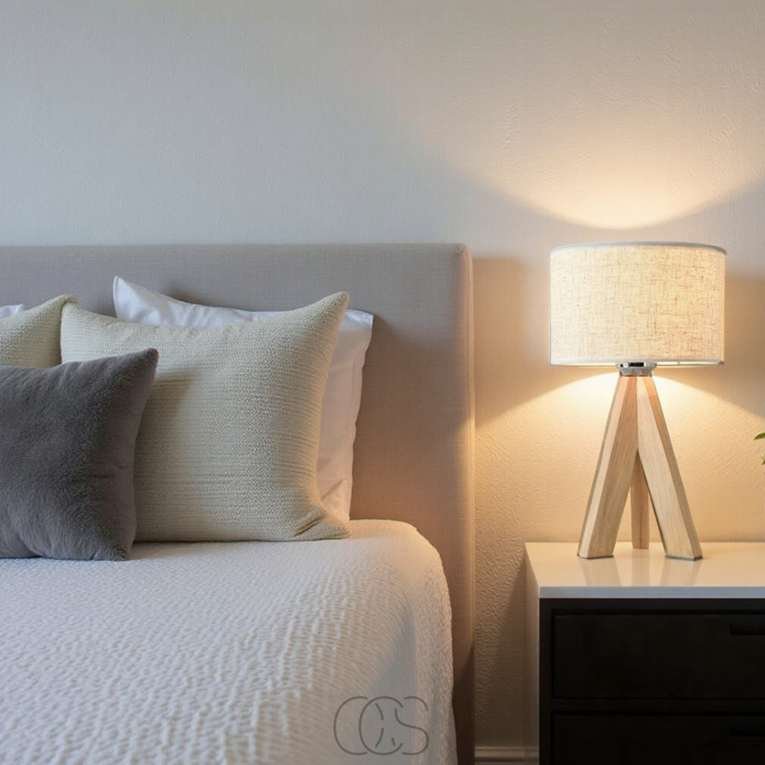 Nievk - Table Lamp - Natural Wood and Fabric Shade